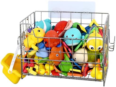 Umimile 304 Stainless Steel Bath Toy Holder - 8.6L Rustproof Baby Bathtub Toy Storage with Quick-Dry Drain Holes, Mold Resistant Design for Toys/Shampoo, 3-Way Mount (Wall, Hanging, Stand)