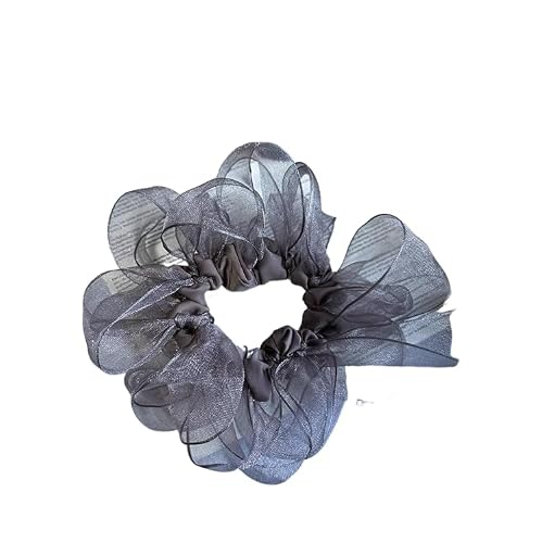 Organza Scrunchie Hair Tie, Gray, Oversized Ruffle Design