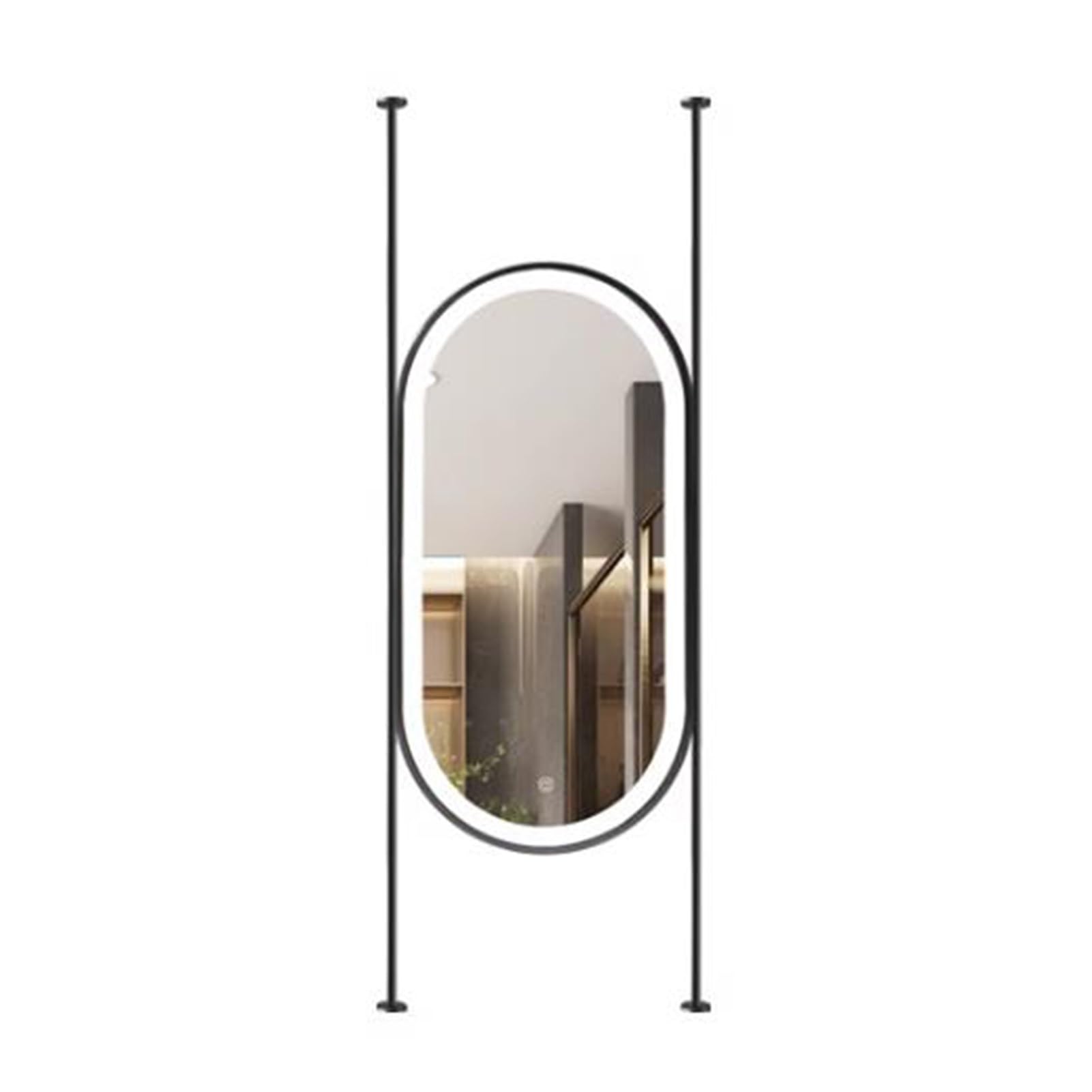 MESOVFCA Oval Ceiling-Mounted Mirror with Illuminated LED Lighting in 3 Colors, Suitable for Home Or Hotel Applications. Customizable Hanging Rod(Black,50x80cm)