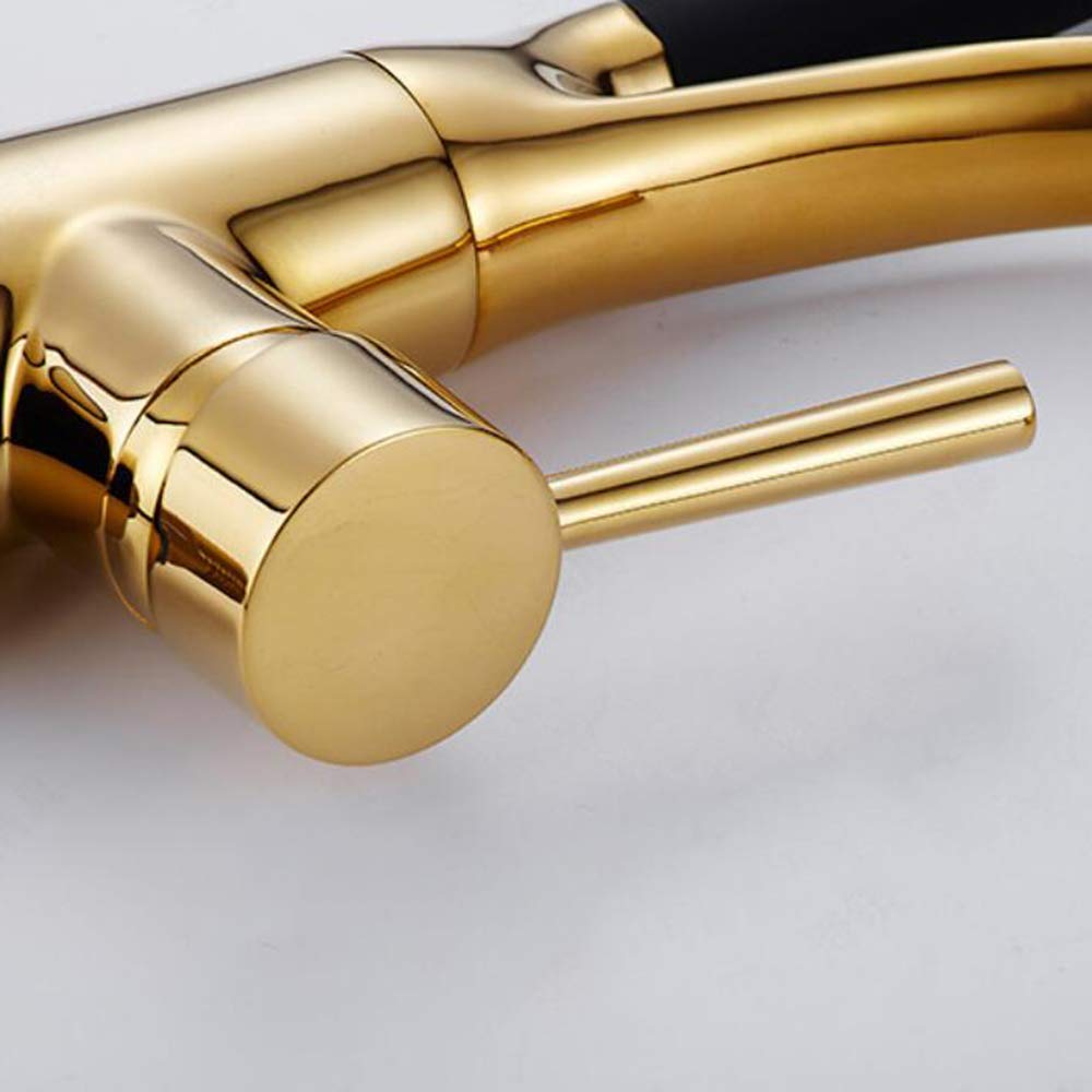 Miscelatore da cucina allungabile in oro e nero con doccetta estraibile, rubinetto da cucina monocomando girevole a 360° in ottone