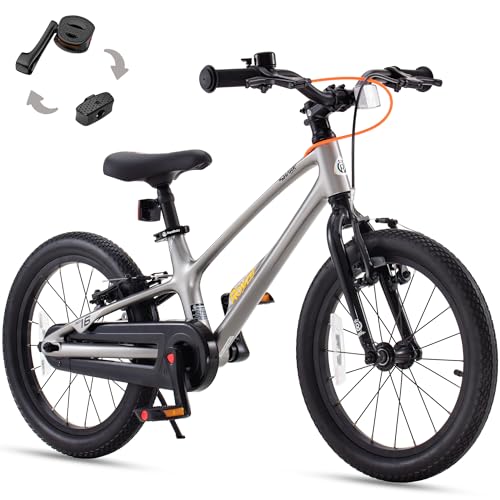 Image of RoyalBaby EZ-Shark Ultra-Light 16 Inch Kids Bike Beginners Learning Bicycle Lightweight Alloy Boys Girls Ages 4+ Years, Grey