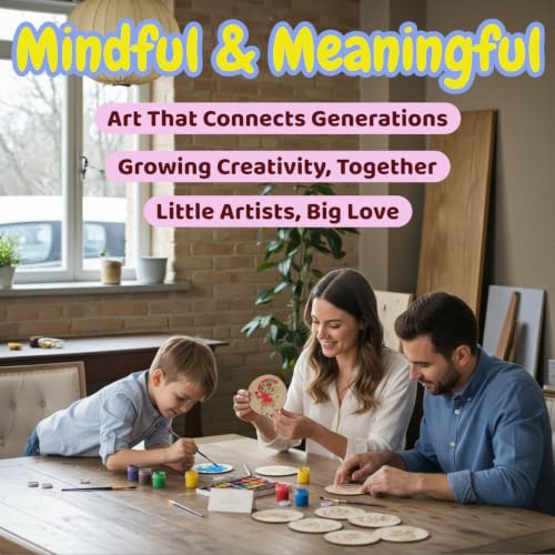 Image of BAGJI TOYS DIY Coaster Painting Kit for Kids & Adults - 6 Pre-Marked Wooden Tea Coasters with Stand, 12 Non-Toxic Water Base Colours & 1 Brush - Mandala Art & Craft DIY Set - Beginner Friendly Painting Craft Kit, Birthday & Gift Activity (MNDD2)