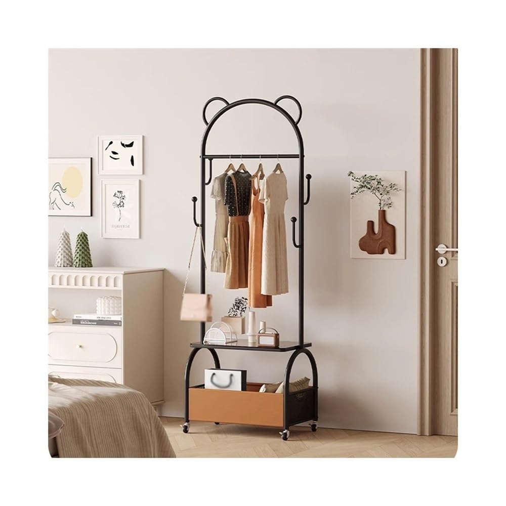 Dh2yjnbf3 Standing Floor-standing Coat Rack Iron Movable Household Dirty Clothes Basket High-end Hallway(Black)