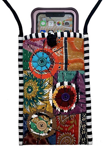 Women's Handmade Recycled Cross Body Cell Phone bag - Kantha Quilted Cotton Sari Fabrics - LRW DESIGNS4