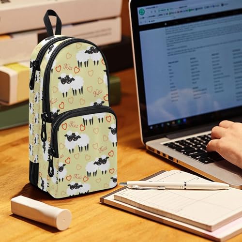 Image of ZAZYXTJ Cute Sheep Standing Large Capacity Pencil Case 3 Compartment Pen Pouch Storage Makeup Bag for School Office Teen Girl Boy Men Women