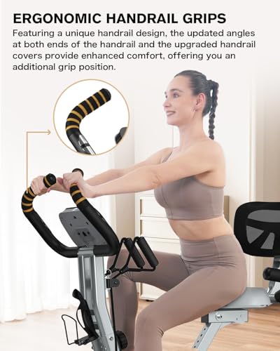 Image of pooboo Folding Exercise Bike, Foldable Upright Stationary Bike, Indoor Cycling Magnetic X-Bike with 8-Level Adjustable Resistance, 6.6 LBS Flywheel, 300LB Capacity, Back Support Cushion for Home Gym