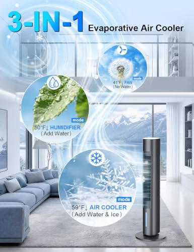 Image of Windowless Air Conditioner, 35 inch Evaporative Air Cooler with 3 Speeds & 3 Modes, 25ft Remote & Smart Timer, 120Oscillating Swamp Cooler No Window Needed Portable Air Conditioners for Bedroom
