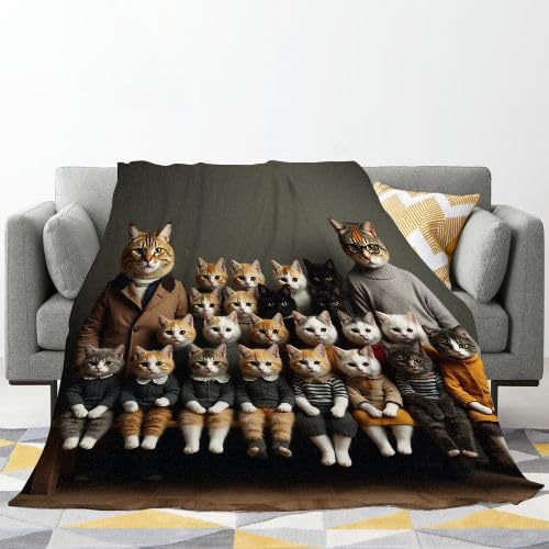 Podwójny koc polarowy w kratę 240 x 260 cm zdjęcie rodzinne z kotem, koc flanelowy z nadrukiem 3D, miękki przyjazny dla skóry koc do spania dla dzieci dorosłych