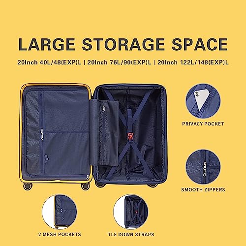 Image of Verage Luxe Freeland Set of 2 (56 cms & 78 cms) Yellow Cabin & Check-in Hardsided Trolley Bags for Travel, Expandable Hardshell Suitcase with Spinner Wheels, TSA Approved Lock Luggage (20 /28 Inch)