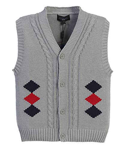 Gioberti Boy's 100% Cotton Diamond Knitted Vest, V-Neck, Sleeveless Gray, Size 18