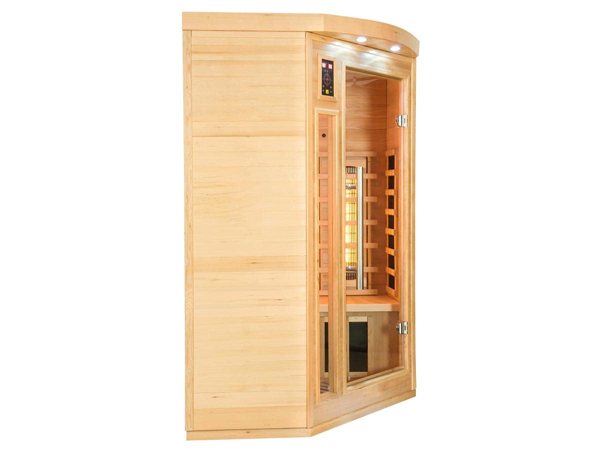 SN-APOLLON-Q2C - Infrarot-Sauna Apollon - EIN-/Aus-Taste - Reinigung der Kabine durch Ionisator - Chromotherapie 7 Farben - 2/3 Sitzer, Holz