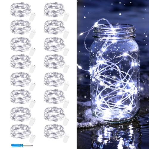16 guirlandes lumineuses féeriques 10pi 30 LED pile étanche fil cuivre blanc froid