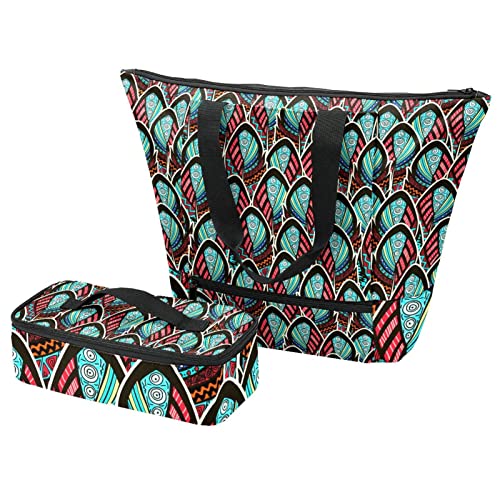 Grand sac fourre-tout pour voyage et travail motif paon rétro