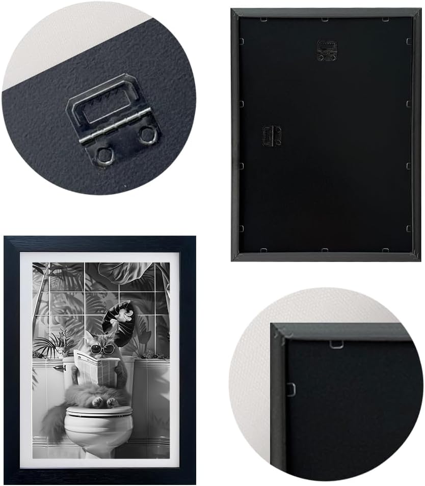 Cat Bathroom Wall Art Black And White Bathroom Pictures Wall Decor Framed Funny Cat Reading Newspaper On Toilet Print Artwork
