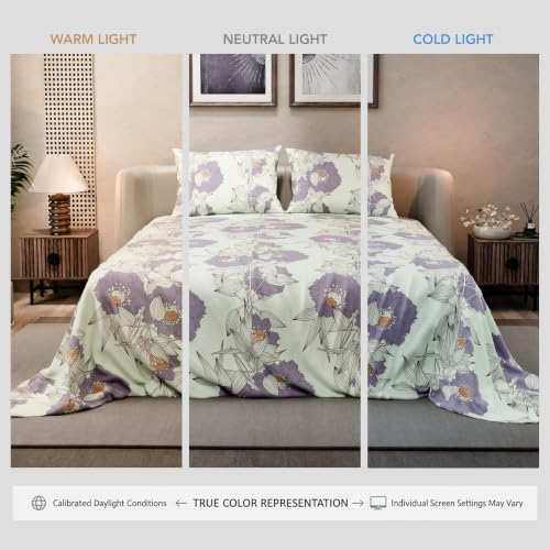 Image of BLISSHOME SoftTouch 140TC Cotton King Size Printed Bedsheet with 2 Pillow Covers for Double Bed, Silky Smooth Bedding Set, Breathable, Easy Maintain, Floral Print - White, Pink