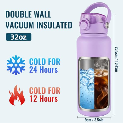 Image of OLDLEY 32oz Insulated Water Bottle with 2-in-1 Straw & Chug Lid, Leakproof Stainless Steel Bottle, Double Wall Vacuum Insulated Water Bottle for Sports, Gym, Travel,Purple