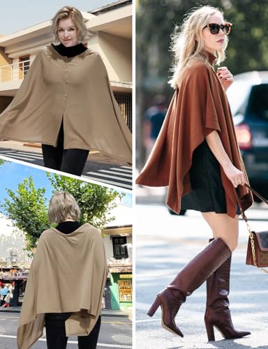 MissShorthair Women's Lightweight Knitted Scarf Poncho Sweater Cape Shawl Versatile Spring Summer Ponchos Wraps4