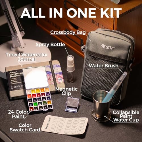 Image of Funto Watercolor Paint Set, 24-Color Mirrorlike Travel Kit for Artists