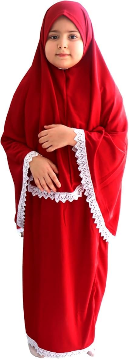 Girls Two-Piece Muslim Prayer Set - Abaya With Hijab, Islamic Dress for Girls - ملابس صلاة للبنات - Soft Black Suit