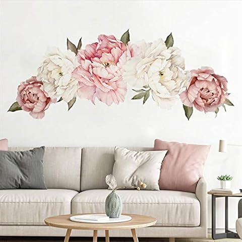 Prabahdak Pink Peony Floral Wall Sticker (3#Peony) PVC, Waterproof, Removable, Reusable, Indoor Decoration, for Girls Living Room Nursery Decor Cover