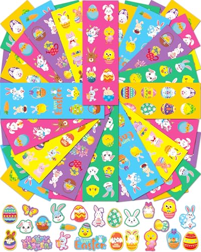 1260 PCS Easter Stickers for Kids, 100 Sheets Egg Decorating Fillers Bunny Stickers, Party Favors Activities Crafts Gifts Toddlers Easter Basket Stuffers for Kids Boys Girls Goodie Bags