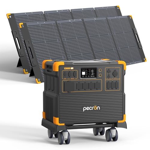 Image of PECRON Portable Power Station E3800 LFP with 2x200W Solar Panels, 3840Wh LiFePO4 Battery Backup, 4200W Solar Generator, Expandable to 53.76kWh Power Station, Fast Charging for Home Emergency, Camping