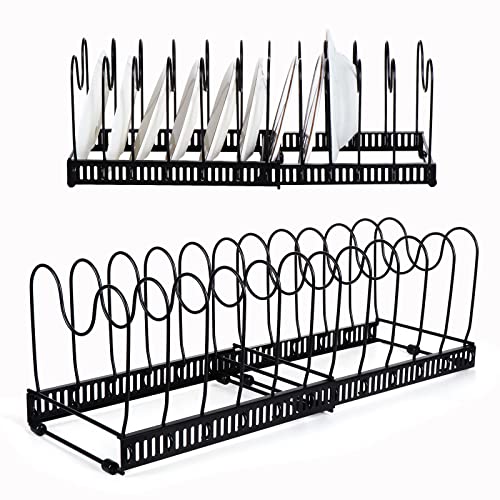 Kinsinder Pots and Pans Organiser, Pan Organiser for Cupboard, Expandable Pan Lid Holder with 12 Adjustable Dividers for Pot and Pans (Black)