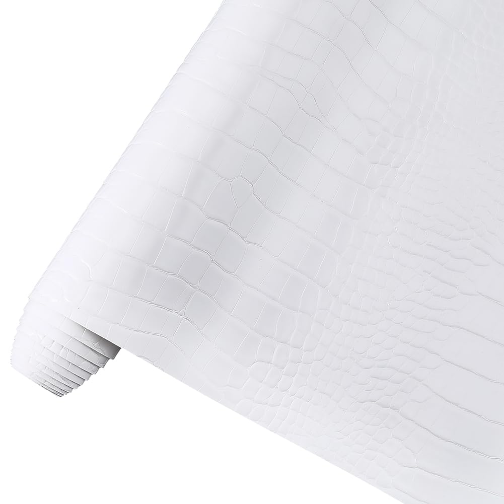 CRASPIRE White Crocodile Leather Fabric 53" x 12" Faux PU Roll for Embossed Making Sewing Skin Grain Synthetic Sheets Fabric DIY Upholstery Crafts Handbags Furniture Car Wrapping Earrings Shoes Belt