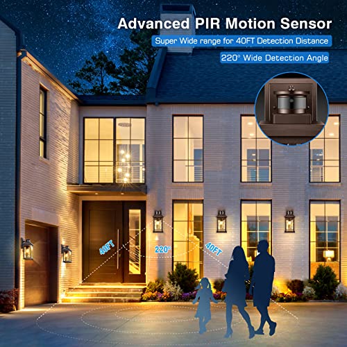 Image of VIANIS Outdoor Motion Sensor Lights for House Oil-Rubbed Bronze, Aluminum | Tempered Ripple Glass, E26, Waterproof Porch Lights Fixture Wall Mount for House, Dimmable Wall Lantern for Garage Entrance