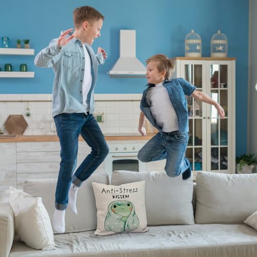 speecheese Frosch in Blauer Decke Kissen mit Spruch Anti-Stress Kissen Entspannendes DekoKissen im Kawaii Design - Süßes Relax Bettzubehör für Anti-Stress Entspannung