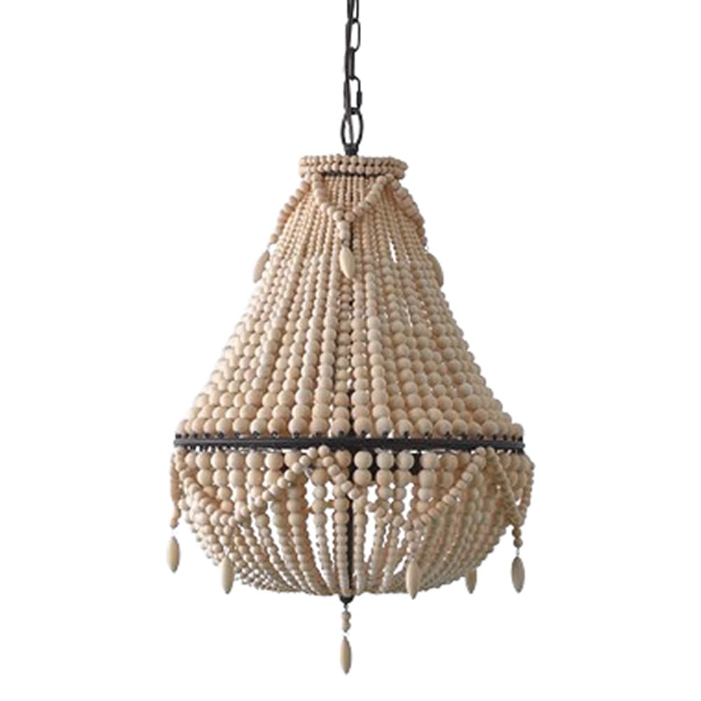 HXYSXHJUO Farmhouse Wood Beaded Chandelier Boho Light Fixture, White Wooden Bead Chandeliers Rustic Kitchen Island Hanging Pendant Lights Fixtures for Dining&Living Room, Bedroom, Entryway