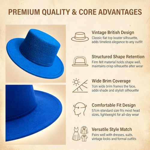 Image of Fedora Flat Hat Classic Wide Brim Cap Panama Style Jazz Hat for Wedding Party Talent Performance Xmas Gift Unisex