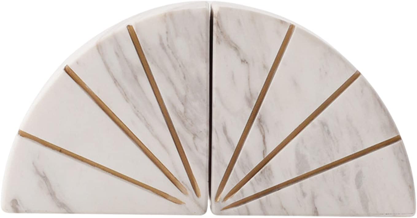 Set of 2 Heavy Duty Bookend Non-Slip Handcrafted Marble Book Ends Block Stand Book Stopper Bookshelf Ornaments
