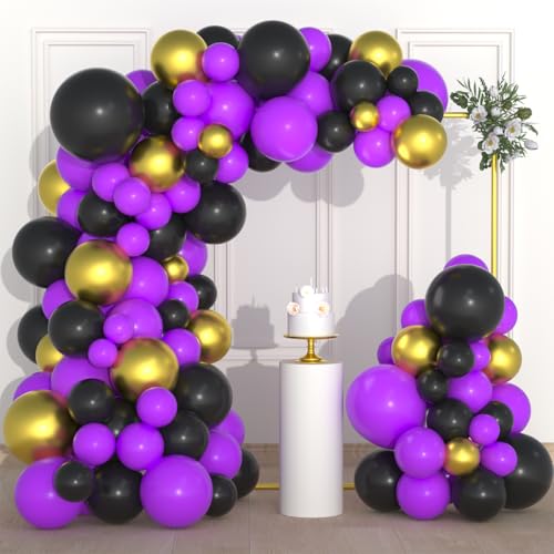Image of Purple Black Gold Balloon Arch Garland Kit - Purple Black Metallic Gold Balloons for Purple Birthday Wedding Engagement Class of 2026 Graduation Party Decorations