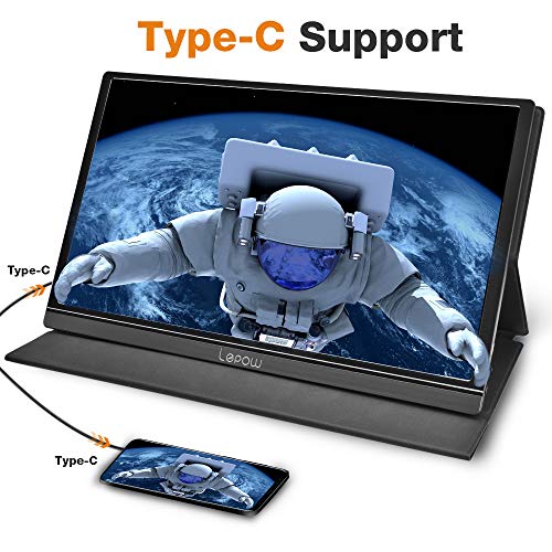 Portable Monitor - Lepow 15.6 Inch Computer Display 1920×1080 Full HD IPS Screen USB C Gaming Monitor with Type-C Mini HDMI for Laptop PC MAC Phone Xbox PS4, Include Smart Cover