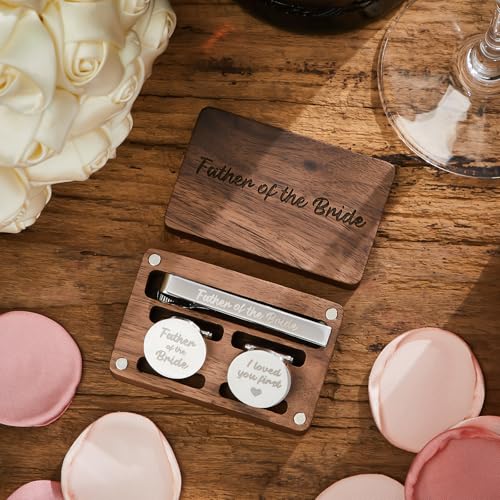Image of Colingmill Father of the Bride Gift Dad of the Bridegroom Cufflinks Tie Clip Set with Engraved Wood Gift Box for Dad