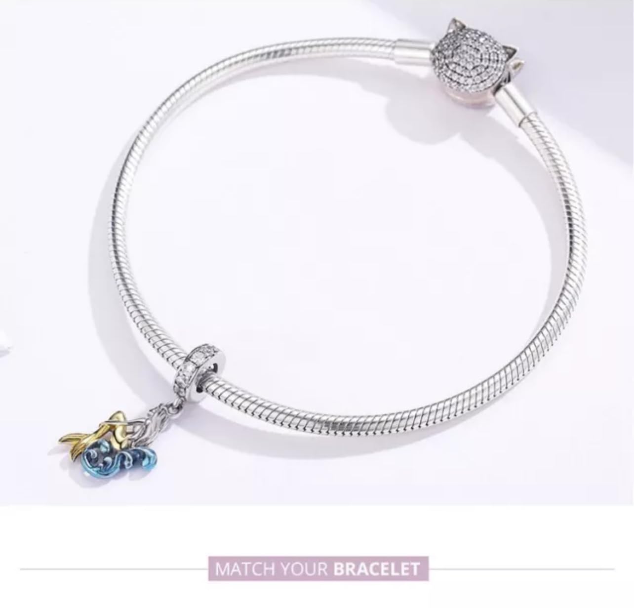 FLXHHX Abalorio Colgante de Sirena en Espera, Plata de Ley 925 auténtica, Compatible con Pulsera
