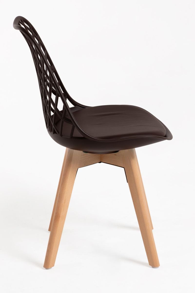 Regalos Miguel - Set di 4 sedie Mima Marroni, per sala da pranzo e cucina, stile nordico, struttura in polipropilene, seduta imbottita in similpelle e gambe in legno di faggio