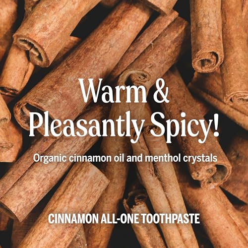 Image of Dr. Bronner's All-One Toothpaste- Cinnamon, 5 oz, 3-Pack- Fluoride-Free Toothpaste for Adults, SLS-Free, 70% Organic & Natural Ingredients, Vegan, Helps Freshen Breath, Reduce Plaque, Whiten Teeth