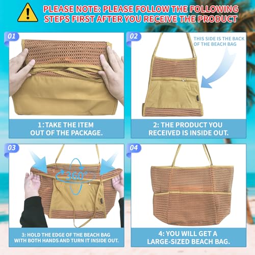 Image of Tainehs Beach Mesh Tote Bag for Women, Large Travel & Pool Bag, Lightweight Vacation Cruise Tote (Inside Out - Flip to Use)