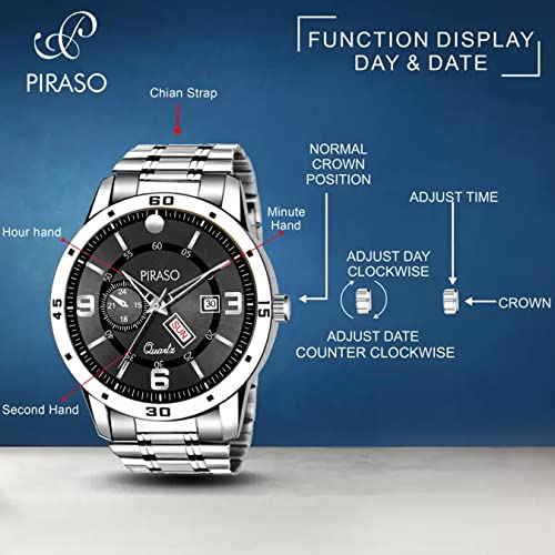Image of PIRASO Analog Day and Date Working Display MESH Strap Watch for Men & Boys