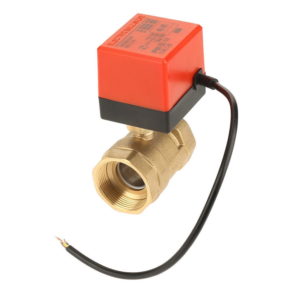 Nikou Zmotoryzowany zawór kulowy, zawór kulowy 12 V DC 12 V G1-1/2" DN40 mosiężna kula, 2-drożny napędzany siłownik, zawór kulowy, sterowanie przewodem, elektryczny zawór kulowy do klimatyzatora