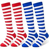 2 Paar Ringelsocken Kniestrümpfe, Ringelsocken für Herren Damen, Gestreifte Kniestrümpfe, Ringelstrümpfe Overknee Klassische, Klassische Ringelsocken für Fasching Karneval Schlafanzugparty Mottopartys