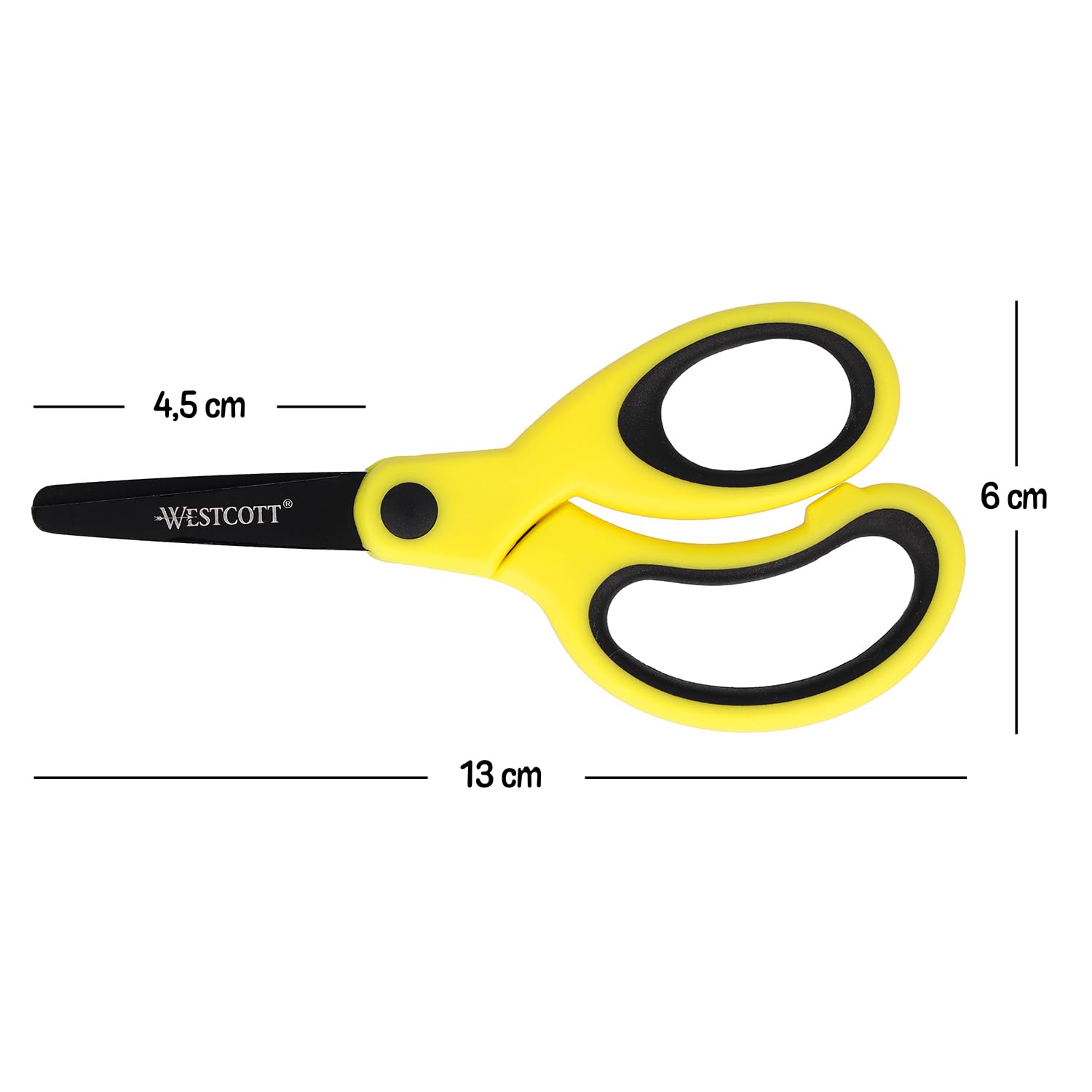 Westcott Forbici per bambini Softgrip giallo neon per destrimani | Forbici con impugnatura ergonomica per bambini in età prescolare | Forbici da bricolage 13 cm (5") | Punta arrotondata | E-21563 00