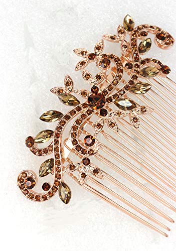 Faship Gorgeous Smoked Topaz Rhinestone Crystal Floral Hair Comb #TOP4