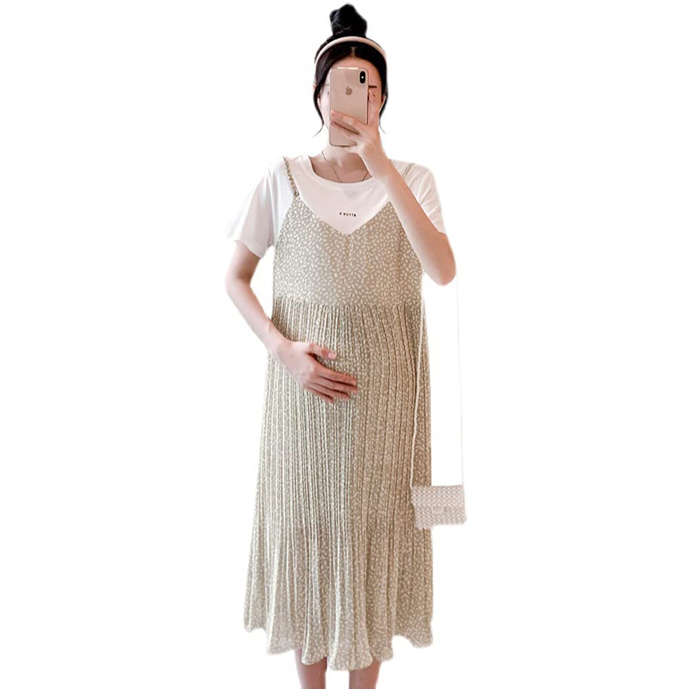 LANGWEI Maternity Dress Women's Chiffon Pleated Skirt Wedding Dress Short  Sleeve Bridesmaid Evening Party Maxi Dress,White,M at Amazon Women's  Clothing store