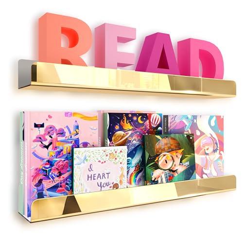 Image of 2 Packs 24 inches Gold Acrylic Shelves,Book Shelf for wall