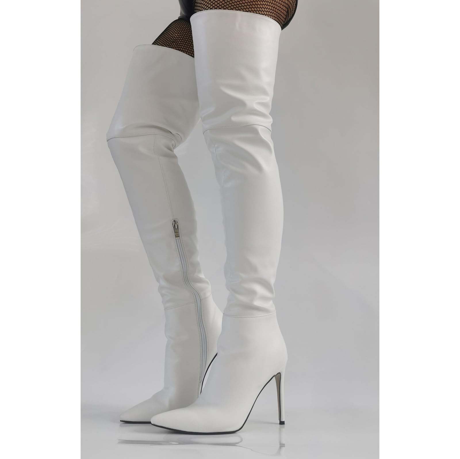 Talons Hauts pour Femmes. Cuissardes Sexy pour Femmes. Bottes à Talons Aiguilles Blanches au-Dessus du Genou pour Femmes. Talons Hauts pour Club de stripteaseuses