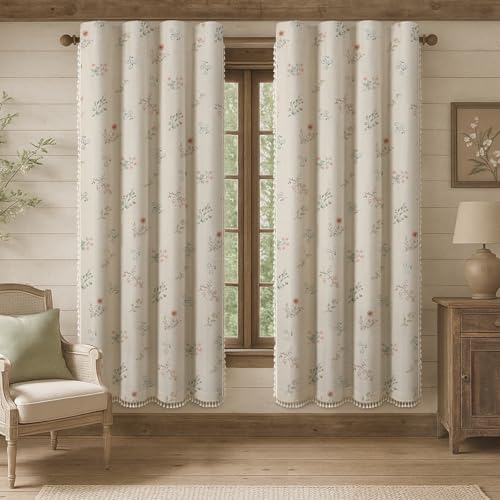 Boho Floral 100% Blackout Curtains 72 Inch Length 2 Panels Set, L...