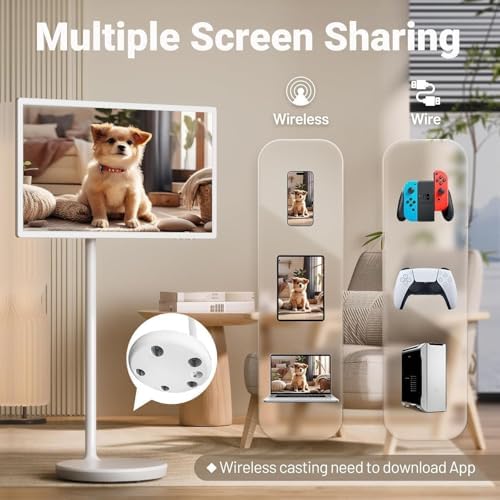 Portable Smart TV 21.5"/24"/27"/32" with Android 13, 4K Camera, Touchscreen Monitor, Voice Control, Rollable Design with Built-in Wheels, 10-Point Touch, 4G RAM, 64G Storage